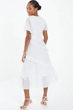 White Chiffon Dobby Wrap Midi Dress -Glamourista 00100037315 XB