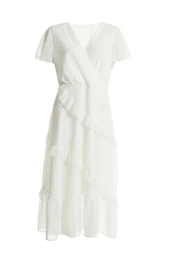 White Chiffon Dobby Wrap Midi Dress