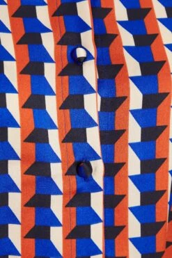 Blue Satin Geometric Mini Shirt Dress -Glamourista 00100037330 ZS