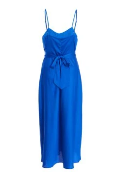 Royal Blue Satin Ruched Midi Dress -Glamourista 00100037344 ZB