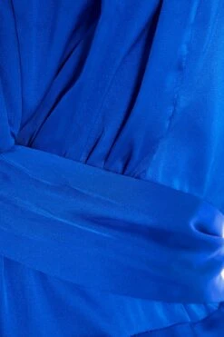 Royal Blue Satin Ruched Midi Dress -Glamourista 00100037344 ZS