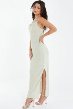 Champagne Plisse Split Maxi Dress -Glamourista 00100037348 XS