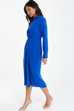 Royal Blue Shirt Midi Dress -Glamourista 00100037350 XS