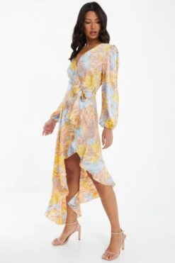 Multicoloured Satin Floral Asymmetric Midi Dress -Glamourista 00100037351 XS