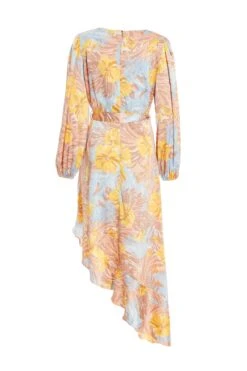 Multicoloured Satin Floral Asymmetric Midi Dress -Glamourista 00100037351 ZB