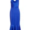 Royal Blue Satin Fishtail Midi Dress