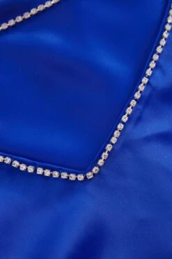 Royal Blue Satin Fishtail Midi Dress -Glamourista 00100037352 ZS