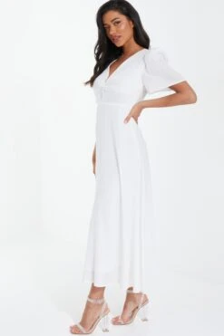 Cream Puff Sleeve Midi Dress -Glamourista 00100037361 XS