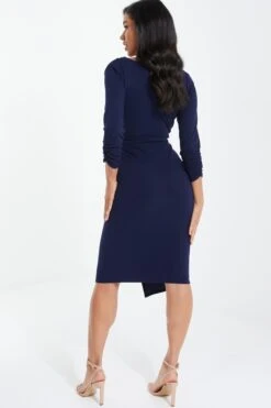 Navy Wrap Tie Midi Dress -Glamourista 00100037362 XB