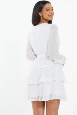 White Chiffon Polka Dot Skater Dress -Glamourista 00100037366 XB