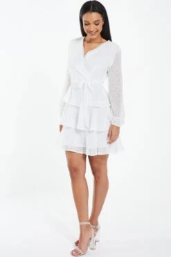 White Chiffon Polka Dot Skater Dress -Glamourista 00100037366 XS