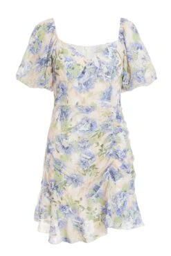 Pink Floral Chiffon Ruched Mini Dress