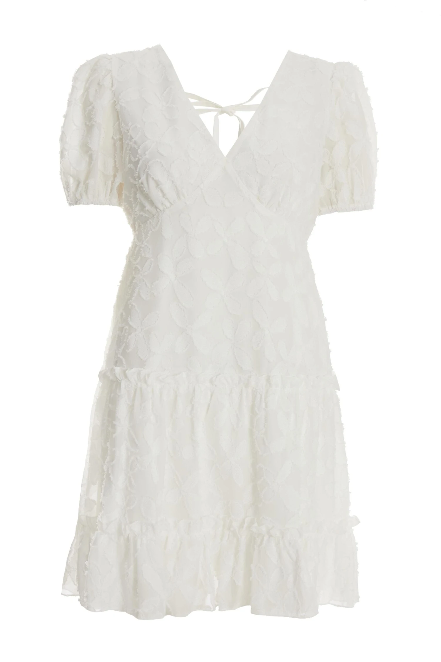 White Chiffon Floral Smock Mini Dress 1 White Chiffon Floral Smock Mini Dress