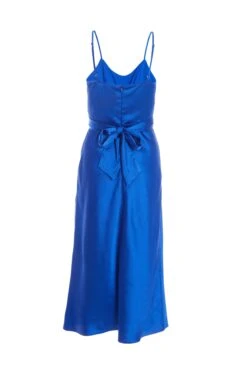 Petite Royal Blue Satin Ruched Midi Dress -Glamourista 00100037385 ZB