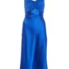 Petite Royal Blue Satin Ruched Midi Dress