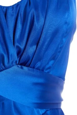 Petite Royal Blue Satin Ruched Midi Dress -Glamourista 00100037385 ZS