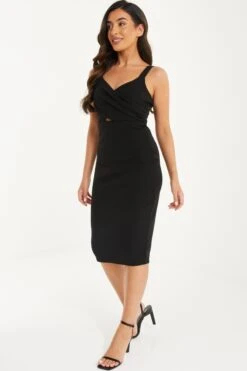 Petite Black Cut Out Midi Dress -Glamourista 00100037398 XS