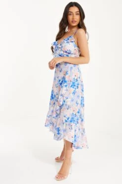 Petite Blue Floral Chiffon Wrap Midi Dress -Glamourista 00100037405 XS