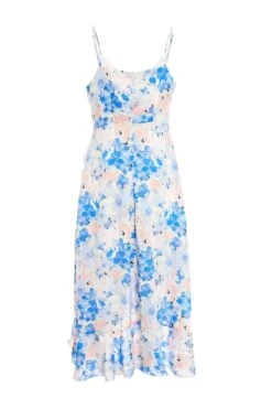 Petite Blue Floral Chiffon Wrap Midi Dress -Glamourista 00100037405 ZB