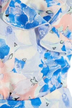 Petite Blue Floral Chiffon Wrap Midi Dress -Glamourista 00100037405 ZS