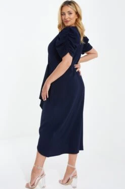 Curve Navy Wrap Midi Dress -Glamourista 00100037412 XB