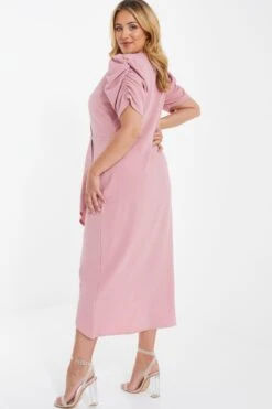Curve Light Pink Wrap Midi Dress -Glamourista 00100037413 XB