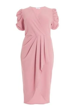 Curve Light Pink Wrap Midi Dress