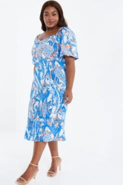 Curve Blue Satin Aztec Print Midi Dress 9 Curve Blue Satin Aztec Print Midi Dress -Glamourista 00100037415 XS