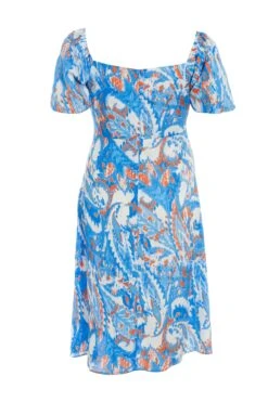 Curve Blue Satin Aztec Print Midi Dress 10 Curve Blue Satin Aztec Print Midi Dress -Glamourista 00100037415 ZB