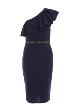 Petite Navy Beaded Frill Midi Dress