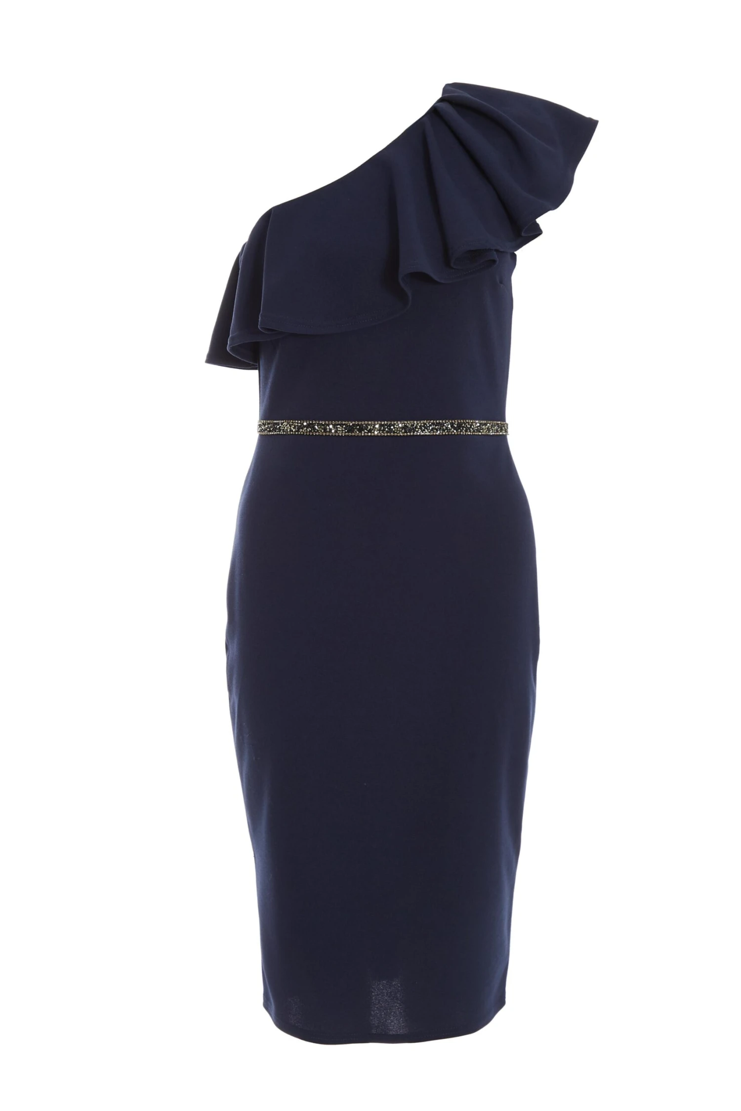 Petite Navy Beaded Frill Midi Dress 1 Petite Navy Beaded Frill Midi Dress