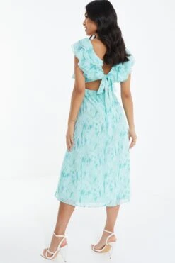 Petite Blue Brush Stroke Tie Back Midi Dress -Glamourista 00100037418 XB