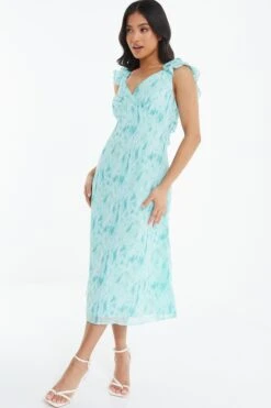Petite Blue Brush Stroke Tie Back Midi Dress -Glamourista 00100037418 XS