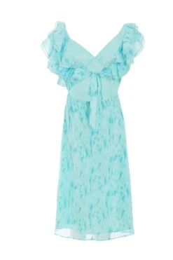 Petite Blue Brush Stroke Tie Back Midi Dress -Glamourista 00100037418 ZB