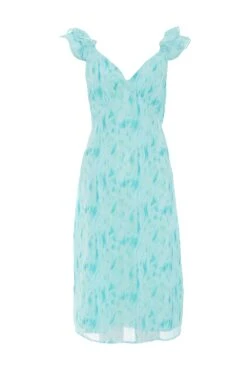 Petite Blue Brush Stroke Tie Back Midi Dress