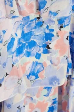 Curve Blue Chiffon Floral Tiered Midi Dress -Glamourista 00100037419 ZS