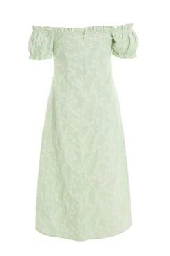 Sage Green Jacquard Bardot Midi Dress -Glamourista 00100037420 ZB