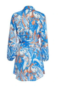Petite Blue Marble Print Shirt Mini Dress -Glamourista 00100037421 ZB