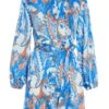 Petite Blue Marble Print Shirt Mini Dress