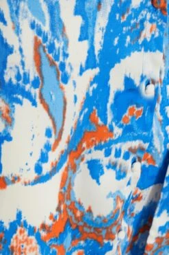 Petite Blue Marble Print Shirt Mini Dress -Glamourista 00100037421 ZS