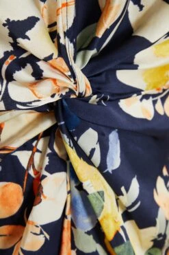 Curve Navy Satin Floral Midi Dress -Glamourista 00100037423 ZS