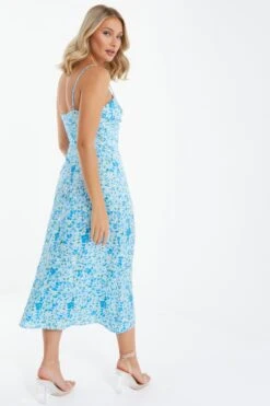 Blue Floral Knot Front Midi Dress -Glamourista 00100037426 XB