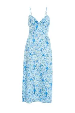 Blue Floral Knot Front Midi Dress