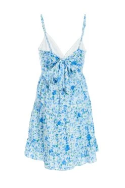 Blue Floral Tie Back Mini Dress -Glamourista 00100037427 ZB