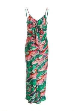 Green Satin Marble Print Tie Back Midi Dress 10 Green Satin Marble Print Tie Back Midi Dress -Glamourista 00100037433 ZB