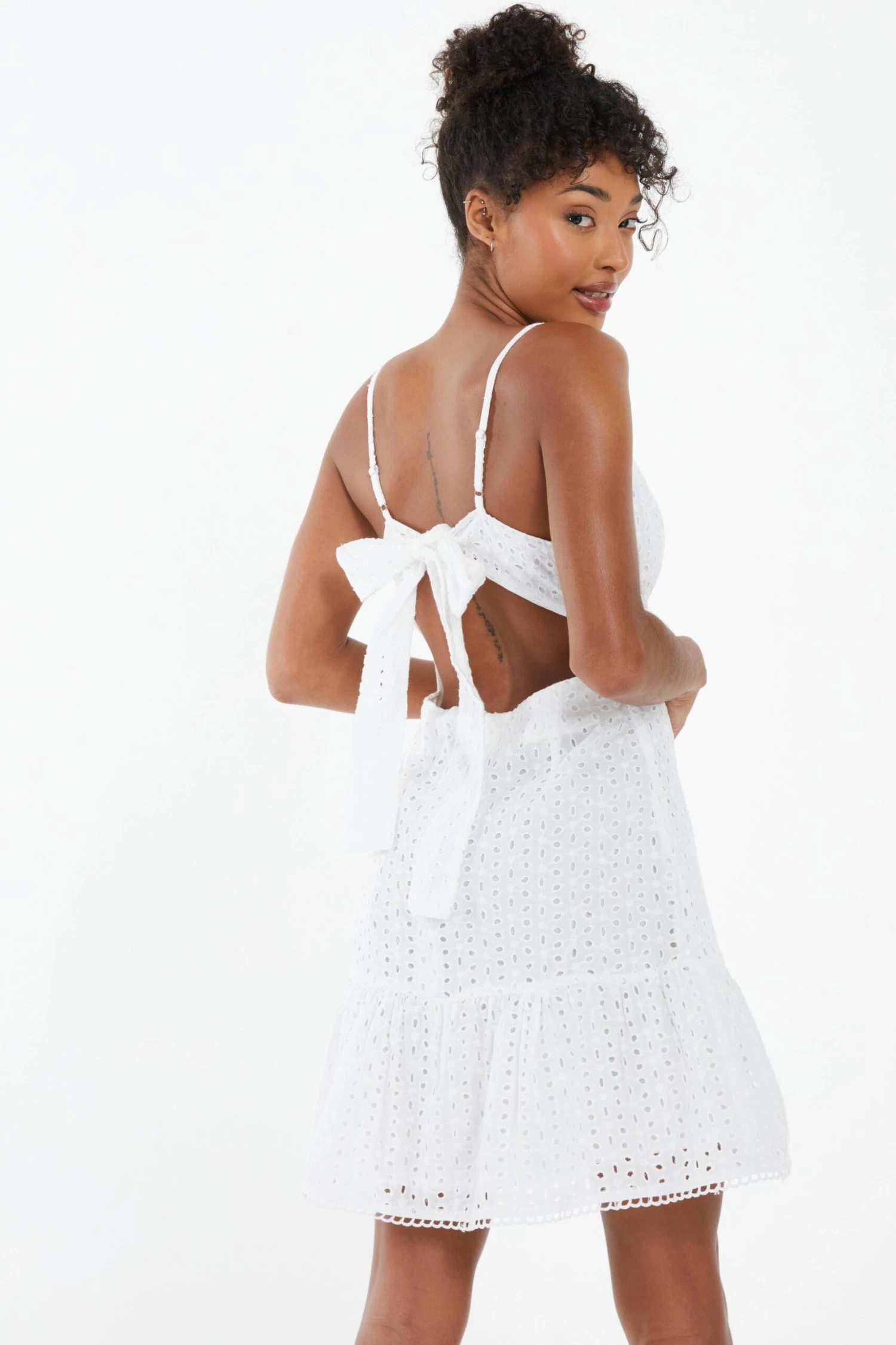 Cream Embroidered Tie Back Mini Dress 3 Cream Embroidered Tie Back Mini Dress - Image 3