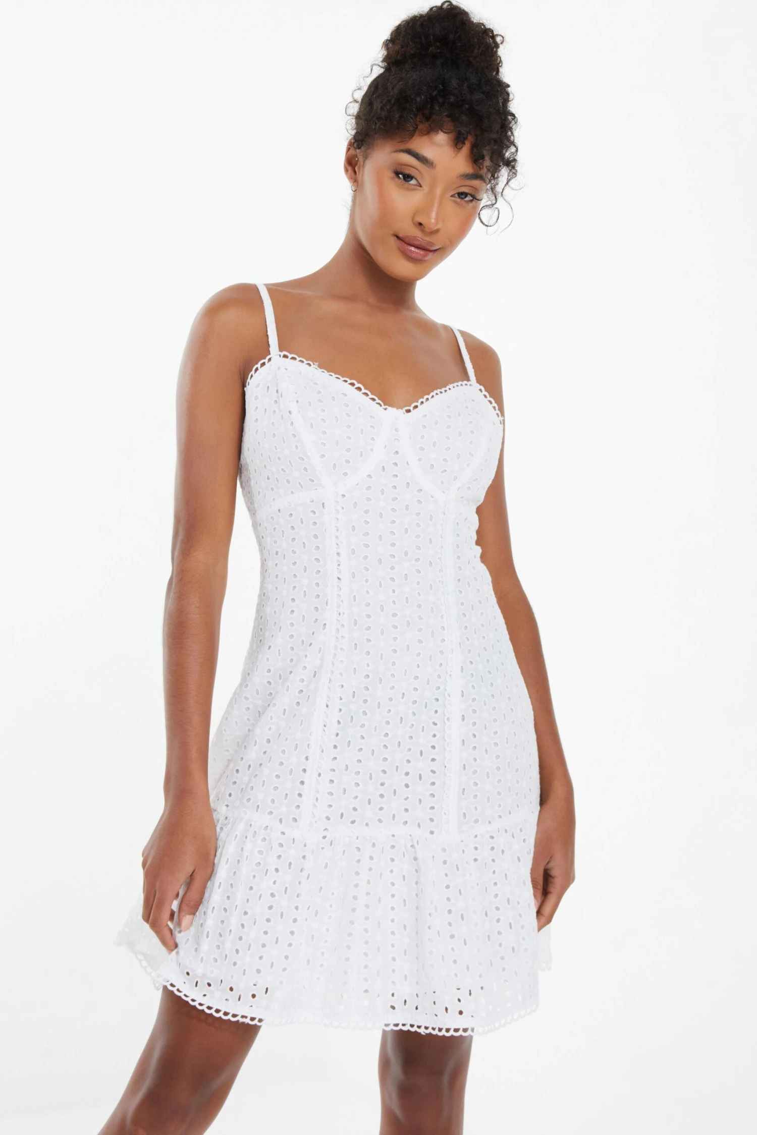 Cream Embroidered Tie Back Mini Dress 2 Cream Embroidered Tie Back Mini Dress - Image 2