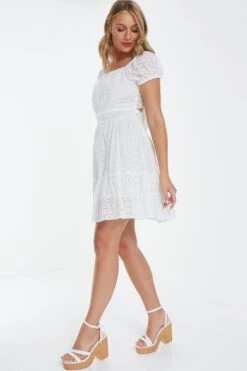 Cream Broderie Tie Back Mini Dress -Glamourista 00100037440 XS