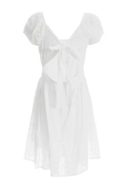 Cream Broderie Tie Back Mini Dress -Glamourista 00100037440 ZB