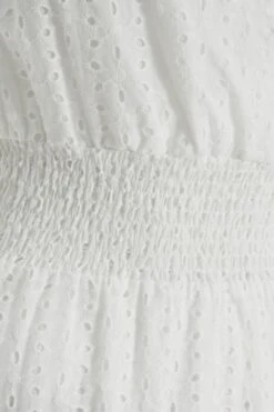 White Broderie Shirred Midi Dress -Glamourista 00100037442 ZS